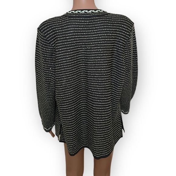 MING WANG Open Front Knit Cardigan Braided Trim Mint Green Charcoal Gray Size L - Picture 4 of 11